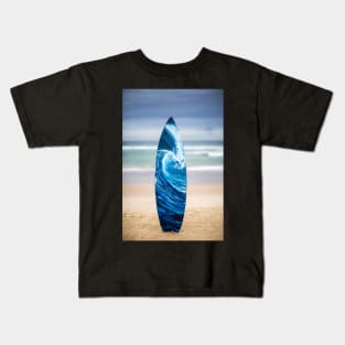 Great big wave painted on recycled surfboard on the beach Kids T-Shirt